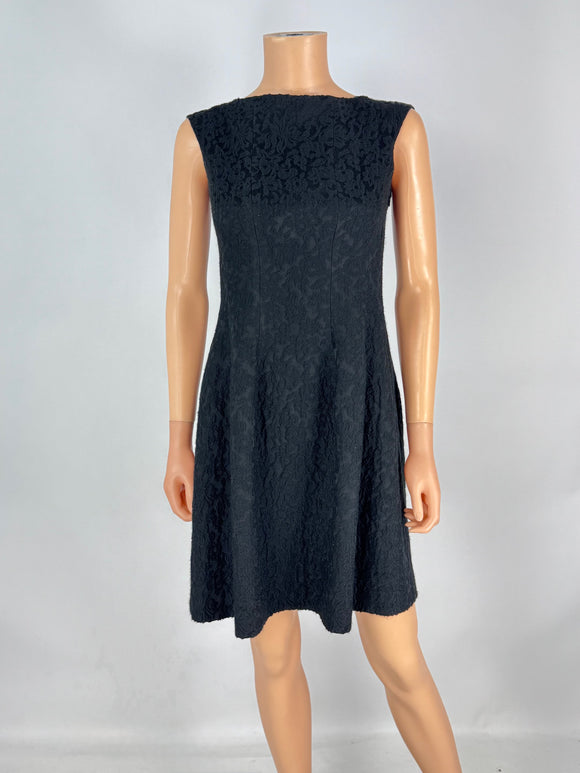 Carolina Herrera Black Floral Textured Boat Neck Short Dress