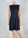 Carolina Herrera Black Floral Textured Boat Neck Short Dress