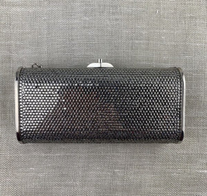 Judith Leiber Silver Sequin Hard Small Body Clutch comes w/ Strap
