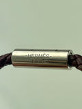 Hermes Maroon Braided Leather Silver Clasp Bracelet