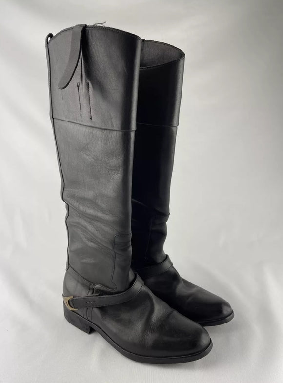 Golden Goose Black Tall Leather Pull On Riding Boots 36 / US 6