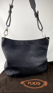 TOD’S Black Studded Leather Shoulder Bag With Dust Bag