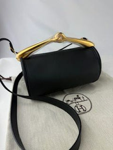 Hermes Black Calfskin Maximors II Shoulder Cylinder Bag W Gold Plated Handle