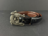 Sterling Silver Barry Kieselstein Cord Alligator Buckle Black Leather Belt Size 3