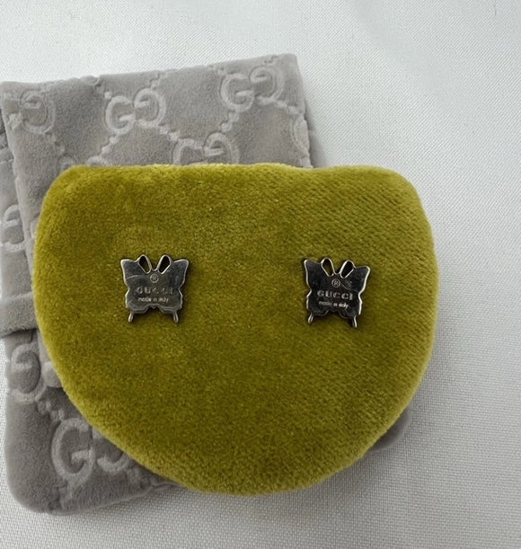 Gucci Butterfly Studs Logo Earrings 925 Sterling Silver