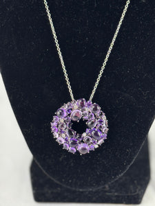 Roberto Coin 18K White Gold Diamond Amethyst Shanghai Wreath Pendant Chain