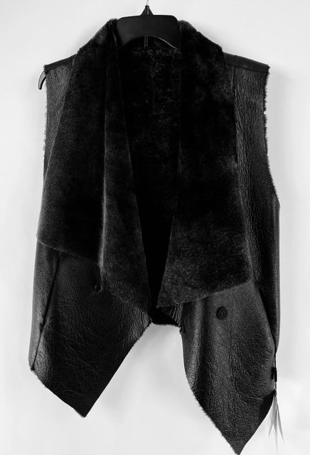 Belle Fare Womens Reversible Sleeveless Fur Leather Vest Black Size Small