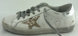 NEW Golden Goose GGDB/SSTAR White Lace Up Leather Sneakers Glitter Star Size 39