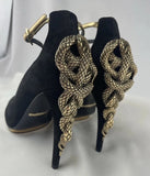 Roberto Cavalli Snake embellished Black Suede Platform Heels Pumps Sz 38.5 US 8
