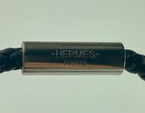 Hermes Black Braided Leather Silver Clasp Bracelet