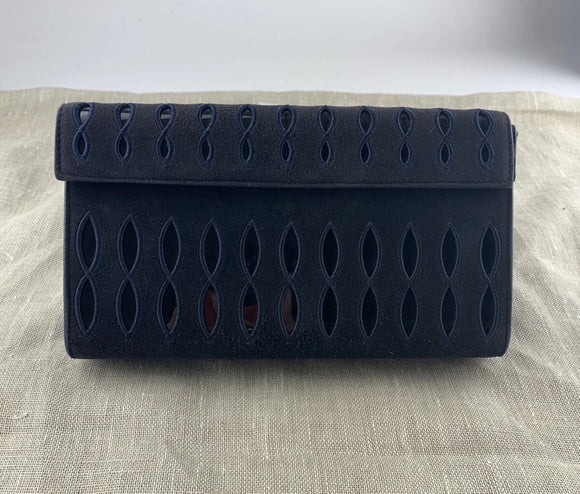 ALAIA Navy Blue Suede Mirror Clutch Evening Bag