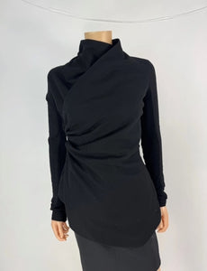Rick Owens Women Black Fabric,Collared Slim Wrap Tie Jacket Size 4