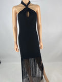 Alice & Olivia Black Steph Fringe Midi Dress Size 6