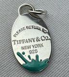 Tiffany Co Sterling Silver Blue Enamel Splash Large Oval Tag Charm Pendant