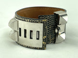 HERMES Black and White Lizard Skin Palladium Collier De Chien Bracelet