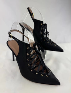 MALONE SOULIERS Black Alessandra 85 Satin Heels Size 38