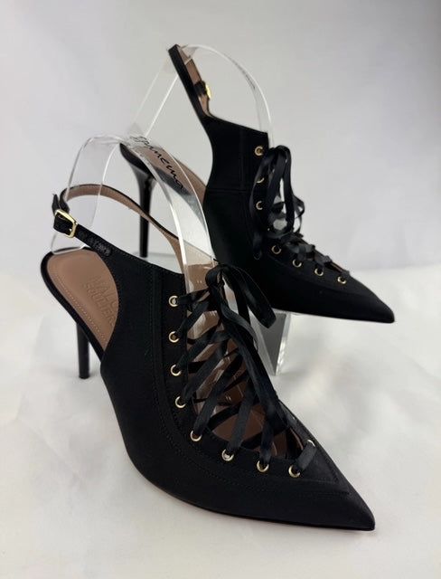 MALONE SOULIERS Black Alessandra 85 Satin Heels Size 38