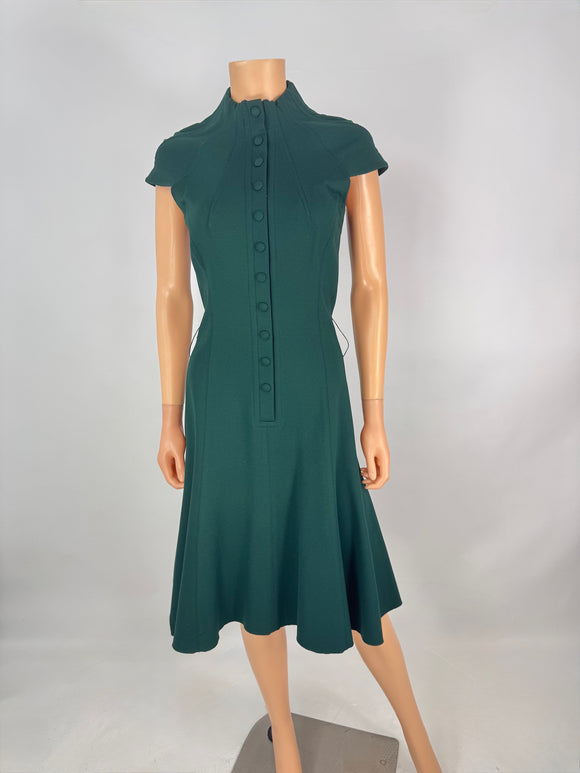 Byron Lars Dress Green Button Up Stretch Fit & Flare Midi Dress Size 4