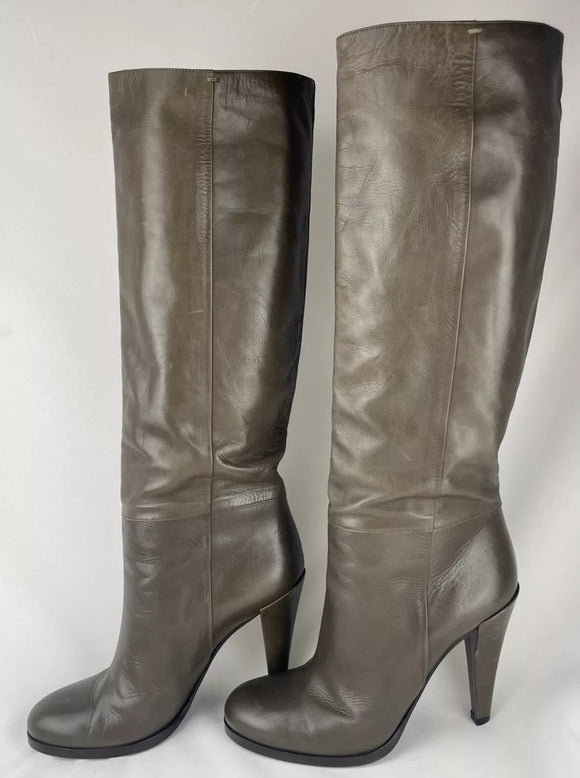 Gucci Knee High Leather Boots Size 9 Olive Green