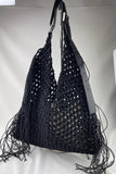 ALLSAINTS Woven Hobo Knot Fringe Tote Black