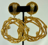 Christian Lacroix Large Gold Clip-On Dangle Hoops w/ Pearls