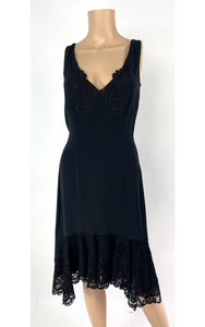 Stella McCartney V-Neck Sleeveless Lace Trim Knee Length Dress Black Size 40