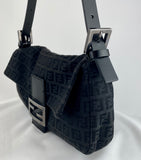 FENDI Black Canvas Zucca Print Vintage Mini Mama Baguette Handbag