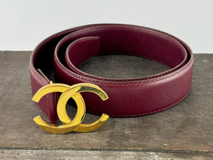 Chanel Red Calf Leather Adjustable Belt Gold CC Logo Size 28 / 70cm