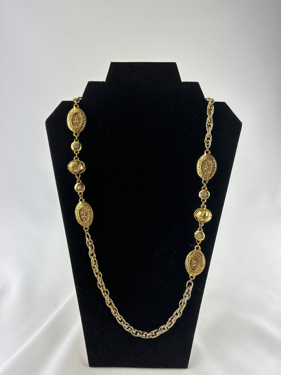 Chanel Long Gold Chain Necklace with Chanel Crystal Station