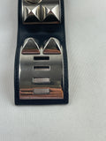 Hermes Collier De Chien Black Leather & Silver Cuff Bracelet S