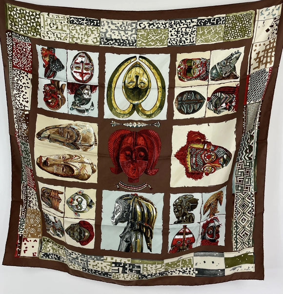 Hermes Persona Silk Scarf Artist Signed Loic Dubigeon
