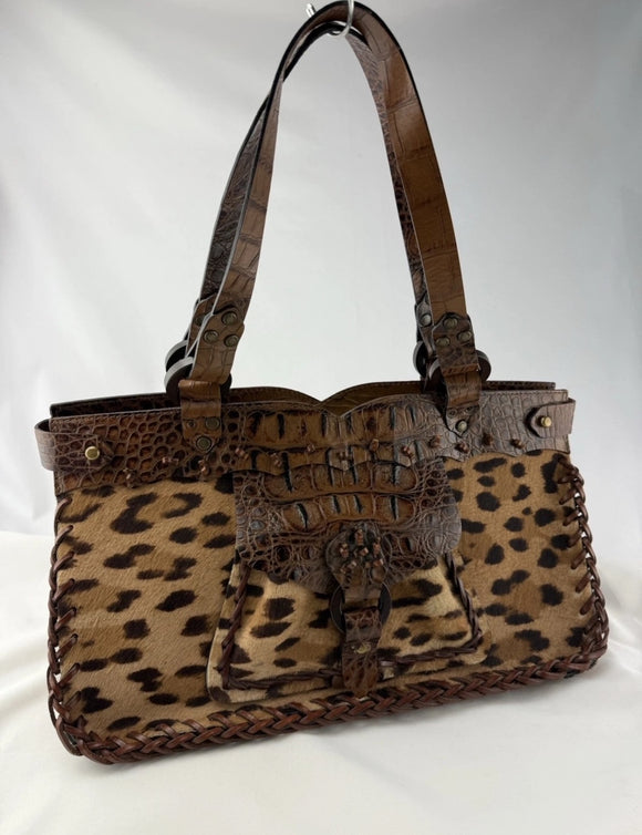 Roberto Cavalli Brown Ponyhair Animal Print Shoulder Bag