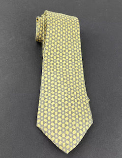 Hermes Tie Yellow and Green Geometric Design