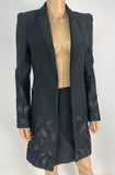Alexis Embroidered Women's Black Coat Blazer Open Front Size XS
