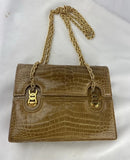Gucci Tan Crocodile Shoulder Purse Gold Chain