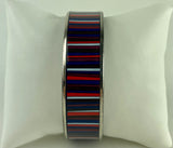 Hermes Red White and Blue Striped Palladium Bangle GM 70