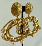 Christian Lacroix Large Gold Clip-On Dangle Hoops w/ Pearls