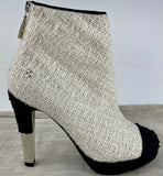 Chanel New Cream & Black Tweed Spectator Heel Ankle Booties
