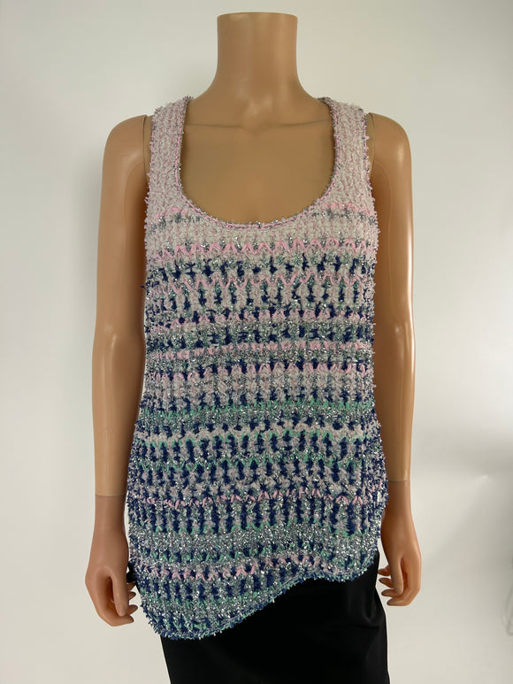 Chanel Pink and Blue Tank Sweater Top Size 38