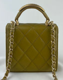 New CHANEL Mini/Micro Quilted Square Classic Flap Clutch Bag w/ Gold Chain Green