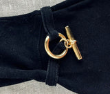 Hermes Vintage Gold Toggle Cuffed Black Suede Gloves
