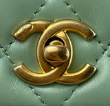 CHANEL CC Logo Mini Matelasse Full Flap Chain Shoulder Bag Leather Mint Green