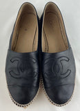 Chanel Black Lambskin Espadrille Flats Size 40