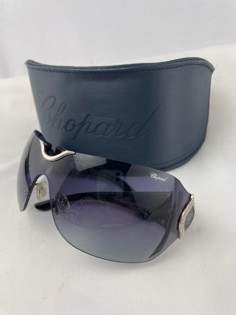Chopard Silver Crystal Embellished SCH 883S Shield Sunglasses