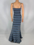 Herve Leger Blue Metallic Striped Maxi Dress Evening Gown Size Small