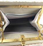 Judith Leiber Karung Snakeskin Taupe Semi Precious Stones Bag Clutch