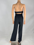 Ramy Brook High Neck Chain Halter Black Crepe Jumpsuit Size XS