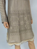 J. Mendel Tan Knit Dress With Fur Hem Trim, Size 6