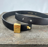 CÉLINE Paris Black Leather and Gold Wrap Buckle Bracelet