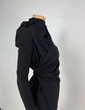 Rick Owens Women Black Fabric,Collared Slim Wrap Tie Jacket Size 4